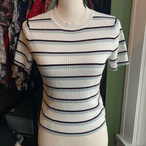 Women's Divided Striped Short Sleeve Top Size M White Black